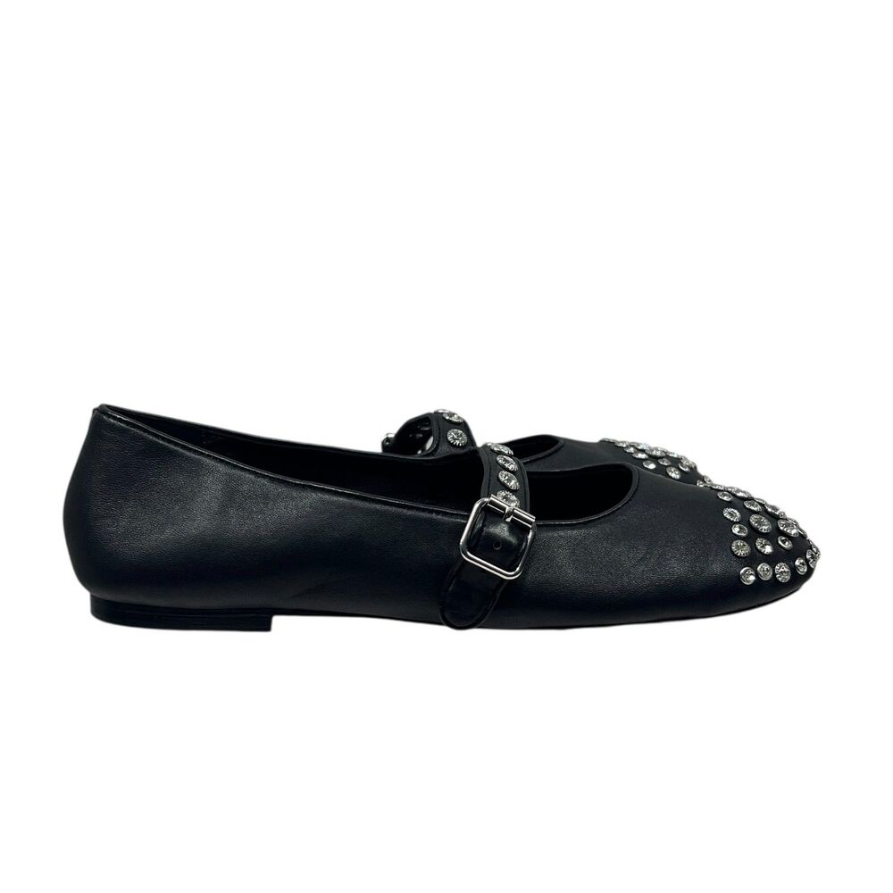 Sandro Salna Ballet Flats Crystal Embellished Size 40 Black Calf‎ Leather Shoes